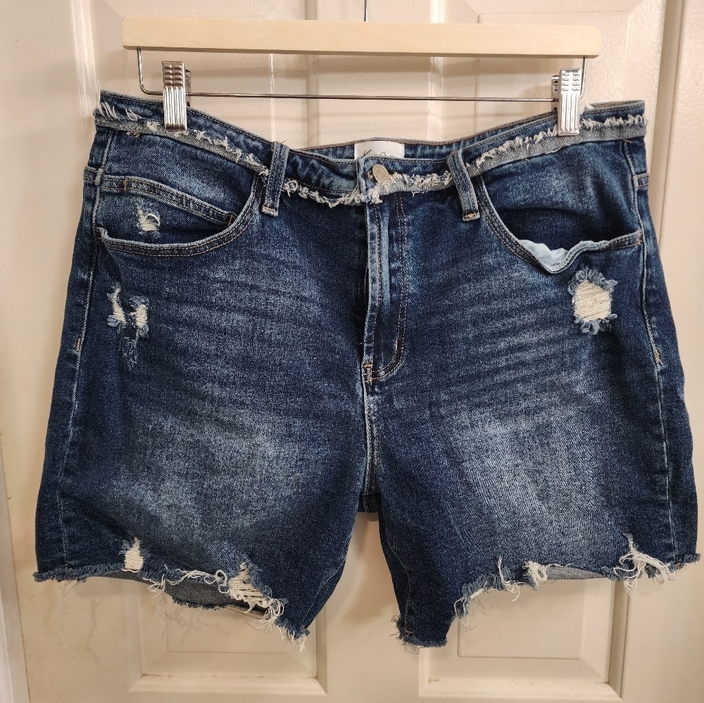 Kancan Dark Wash Distressed Jean Shorts Size 15/31